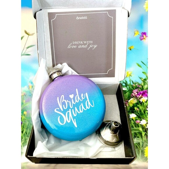 Bride Squad Hip Flask Violet & Blue Ombre 5oz Wedding Party Gift Bachelorette - Picture 1 of 2